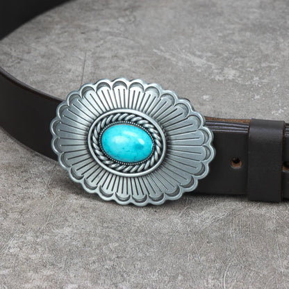IVAN Turquoise Stone Oval Trophy Buckle Antique Nickel 38mm (1-1 2") / Mollies New Zealand