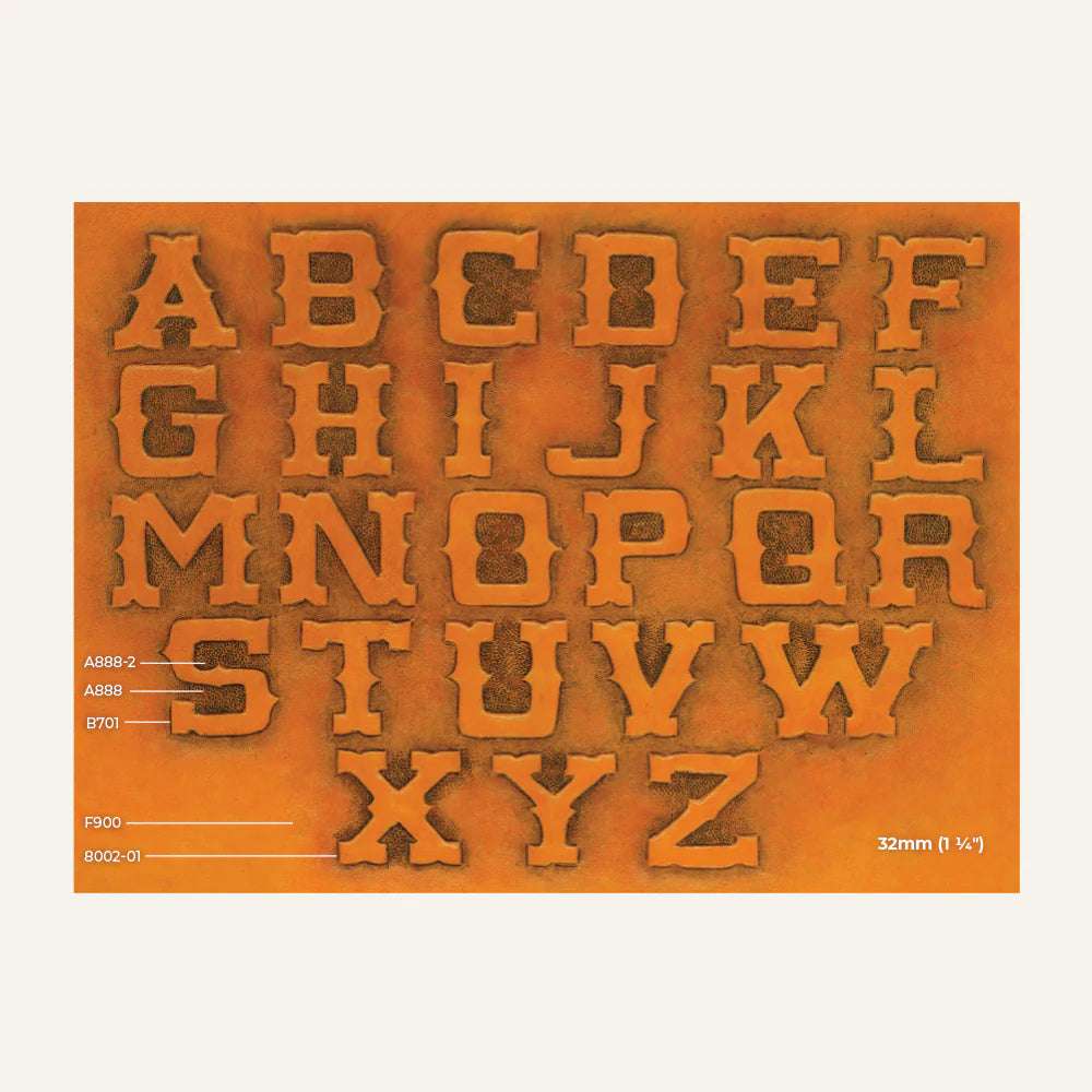 MAKERAID Embossed Pattern 1-1/4" Old Western Alphabet / Mollies New Zealand