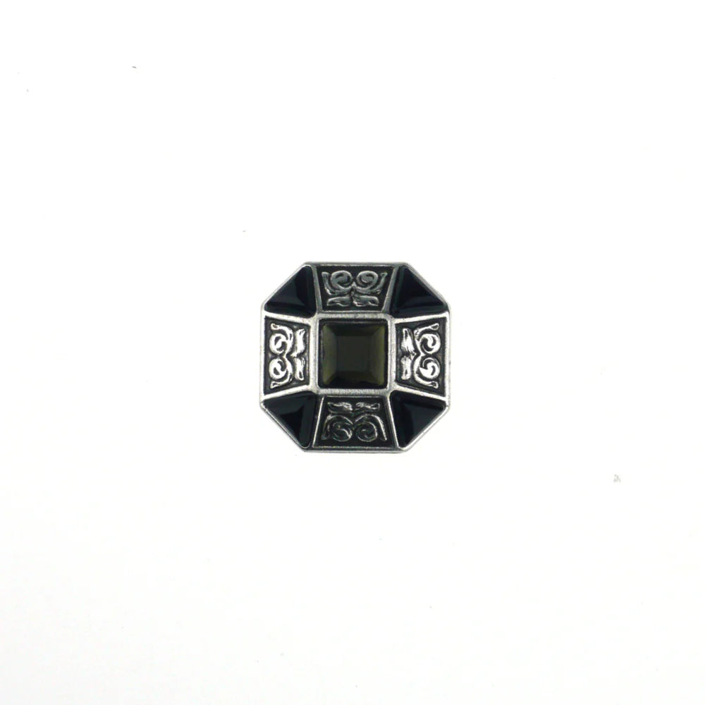 IVAN Crystal Heptagon Concho Black Antique Silver 25mm (1") / Mollies New Zealand