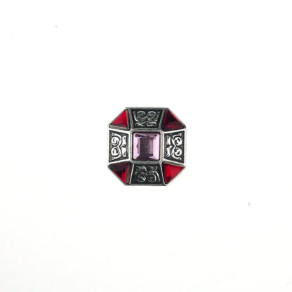 IVAN Crystal Heptagon Concho Red Antique Silver 25mm (1") / Mollies New Zealand