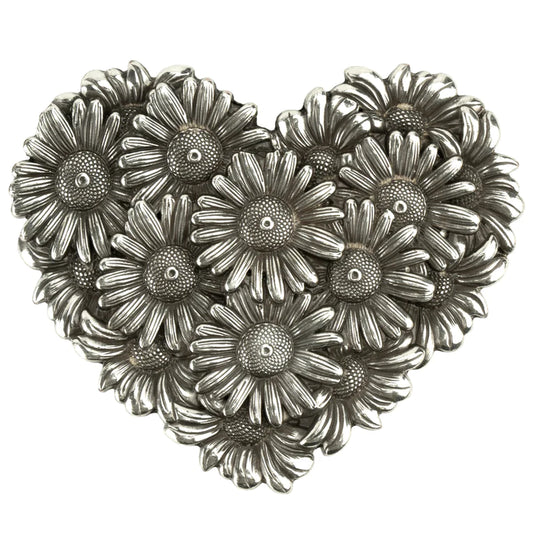 IVAN Daisy Heart Trophy Buckle Antique Silver 38mm (1-1 2") / Mollies New Zealand