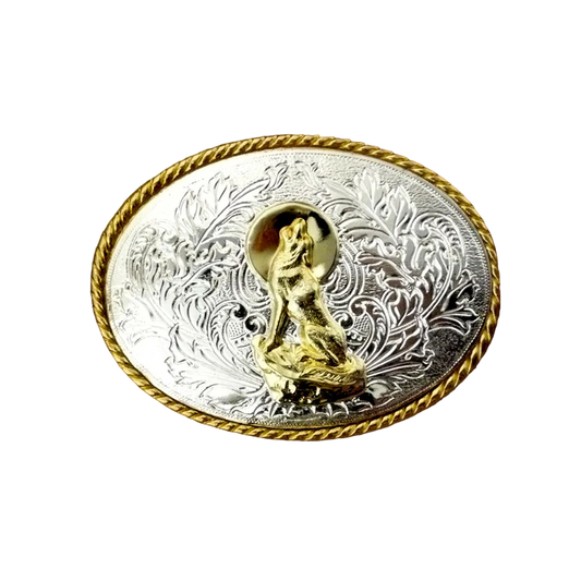 IVAN Coyote Oval Trophy Buckle Silver Plate Gold Plate 38mm (1-1 2") / Mollies New Zealand