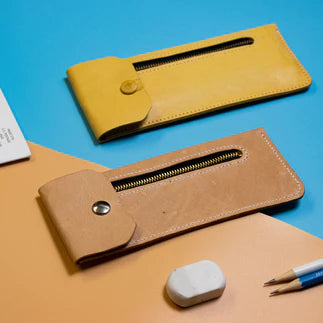 IVAN PATTERN Leather Zippered Pencil Case / Mollies New Zealand