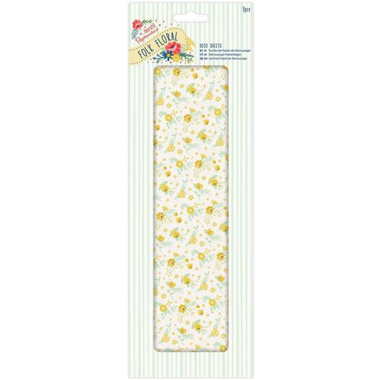 FOLK FLORAL Rice Paper Yellow Wildflowers 26 x 37cm 3PK | Mollies Make And Create NZ