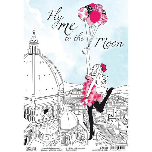 CIAO BELLA Rice Paper Fly Me To The Moon A4 / Mollies New Zealand