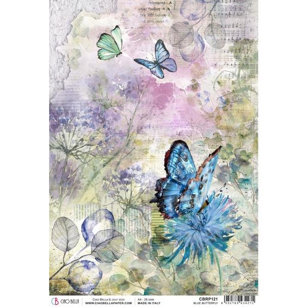 CIAO BELLA Rice Paper Blue Butterfly A4 | Mollies Make And Create NZ