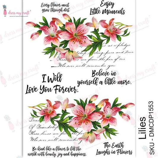 DRESS MY CRAFT Water Transfer Lilies / Mollies New Zealand