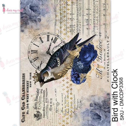 DRESS MY CRAFT Water Transfer Bird with Clock / Mollies New Zealand