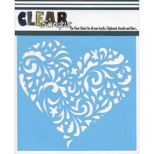 CLEAR SCRAPS Stencil Swirl Heart / Mollies New Zealand