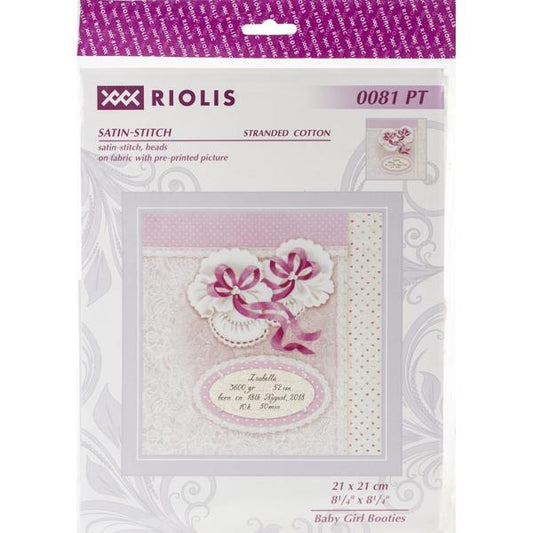 RIOLIS Stamped Cross Stitch Kit Baby Girl Booties / Mollies New Zealand