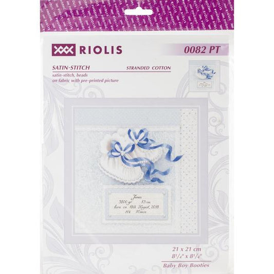 RIOLIS Stamped Cross Stitch Kit Baby Boy Booties | Mollies Make And Create NZ