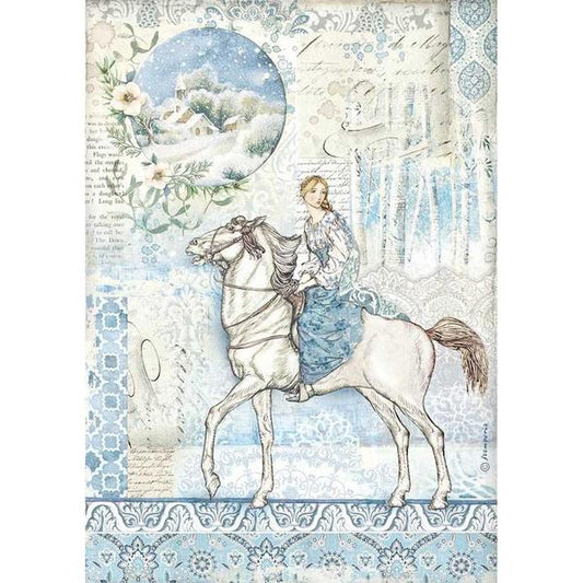 STAMPERIA Rice Paper Horse Winter Tales A4 / Mollies New Zealand