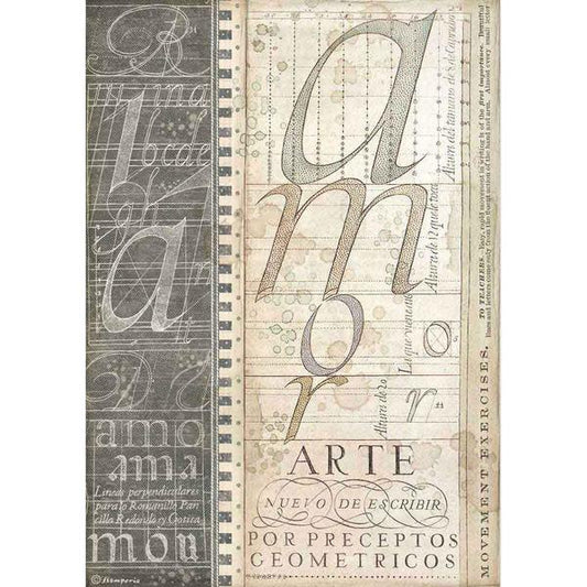 STAMPERIA Rice Paper Alphabet Calligraphy A4 / Mollies New Zealand