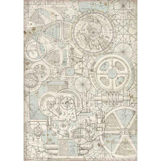 STAMPERIA Rice Paper Train Mechanism Sir Vagabond A3 / Mollies New Zealand