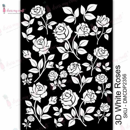 DRESS MY CRAFT Water Transfer 3D White Roses / Mollies New Zealand