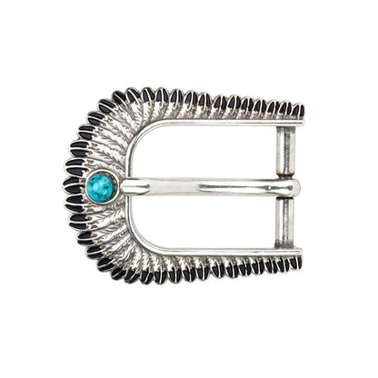 IVAN Turquoise Feather Trophy End Bar Buckle Antique Silver 25mm (1") / Mollies New Zealand