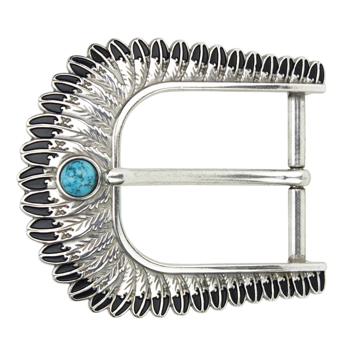 IVAN Turquoise Feather Trophy End Bar Buckle Antique Silver 38mm (1-1 2") / Mollies New Zealand