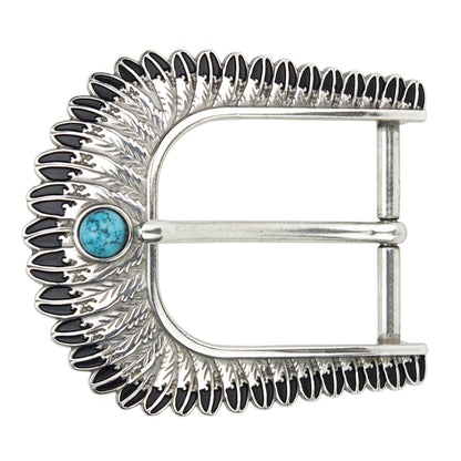 IVAN Turquoise Feather Trophy End Bar Buckle Antique Silver 38mm (1-1 2") / Mollies New Zealand