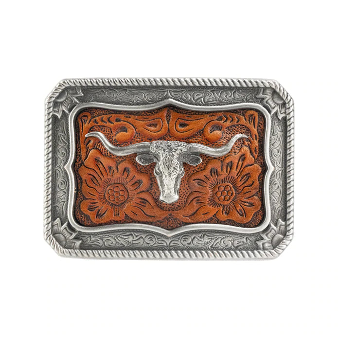 IVAN Steer Head Tooled Leather Trophy Buckle / Mollies New Zealand