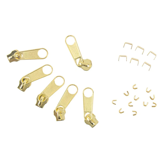 MOLLIES New Zealand / IVAN Brass Zipper Heads & Stoppers 6PK #5 Size