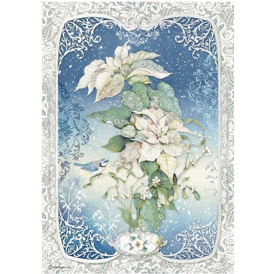 STAMPERIA Rice Paper Poinsettia Winter Tales A4 / Mollies New Zealand