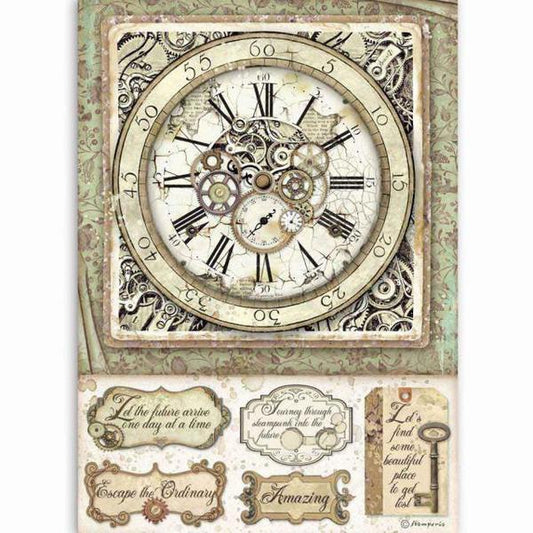 STAMPERIA Rice Paper Lady Vagabond Clock & Mechanisms A4 / Mollies New Zealand
