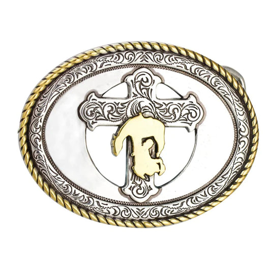 IVAN Cowboy Cross Trophy Buckle Antique Silver Antique Gold 38mm (1-1 2") / Mollies New Zealand