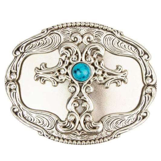 IVAN Cross Turquoise Trophy Buckle Antique Silver 38mm (1-1 2") / Mollies New Zealand