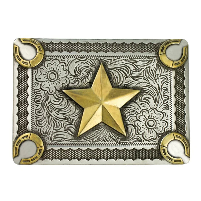IVAN Star & Horseshoe Trophy Buckle Antique Silver Gold 38mm (1-1 2") / Mollies New Zealand