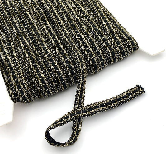 GIMP BRAID Laced 15mm Black Gold Black Per meter / Mollies New Zealand