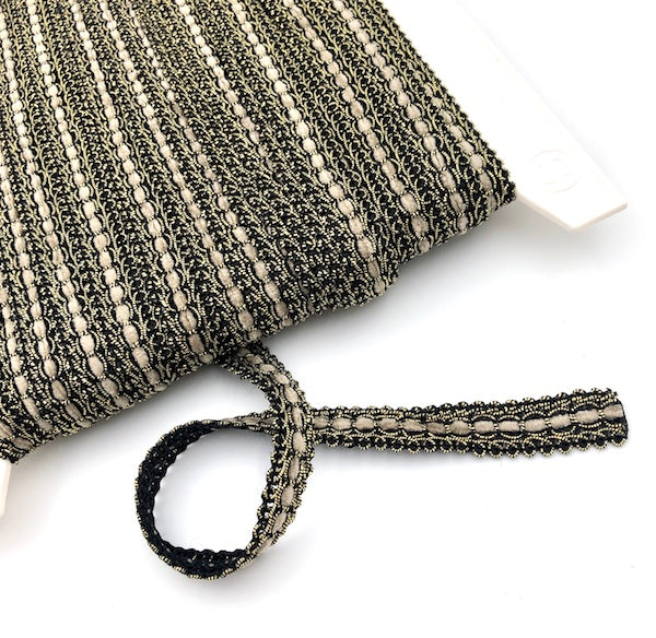 GIMP BRAID Laced 15mm Black Gold Taupe Per meter / Mollies New Zealand