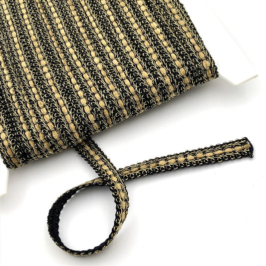 GIMP BRAID Laced 15mm Black Gold Weasel Per meter / Mollies New Zealand