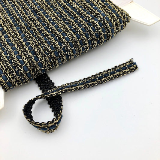 GIMP BRAID Laced 15mm Black Gold Navy Per meter / Mollies New Zealand