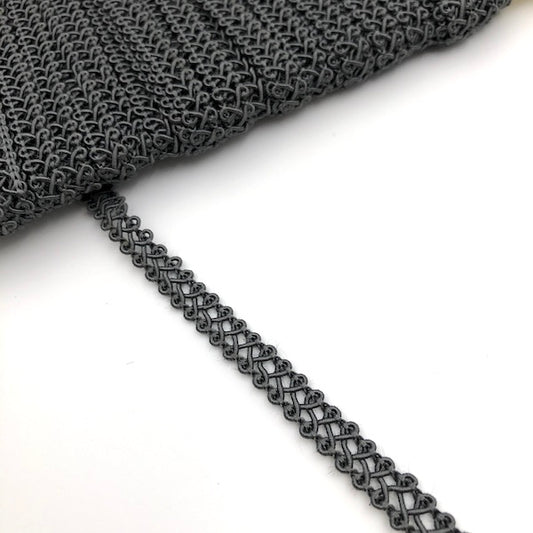 GIMP BRAID Lattice 8mm Dark Grey Per meter / Mollies New Zealand