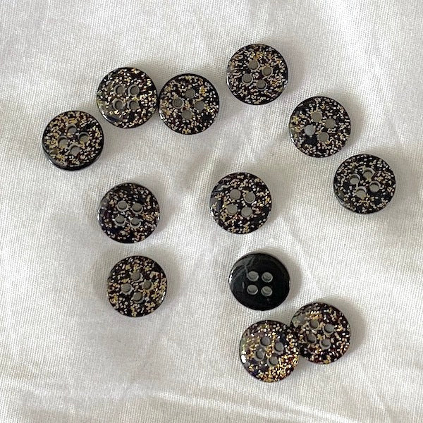 SULLIVANS Button Black Glitter 4-Hole 11mm | Mollies Make And Create NZ