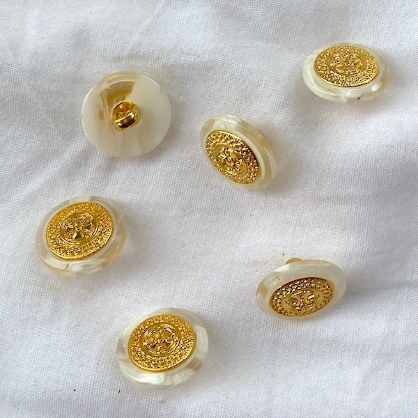 SULLIVANS Button Gold/White Shanked 16mm | Mollies Make And Create NZ