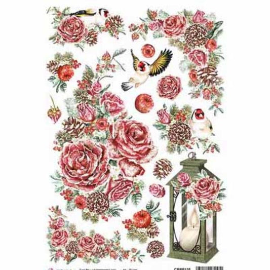 CIAO BELLA Rice Paper Frozen Roses A4 / Mollies New Zealand