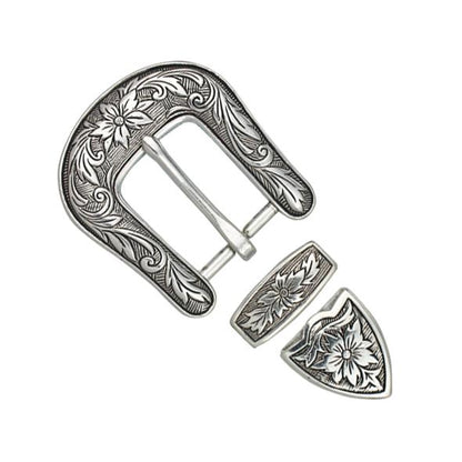 IVAN Floral Buckle Set Antique Silver 25mm (1") / Mollies New Zealand