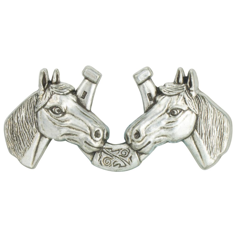 IVAN Double Horse Head Concho Antique Silver 28mm (1-1 8") / Mollies New Zealand