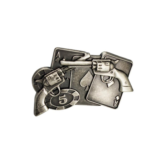 IVAN Gun & Playing Card Concho Antique Nickel 29mm (1-1 8") / Mollies New Zealand