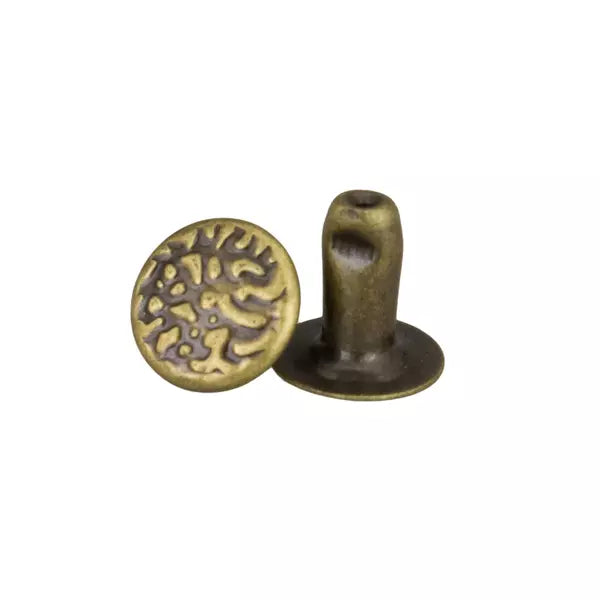IVAN Textured Single Cap Rivets Antique Brass 7*7mm 100 Pack / Mollies New Zealand