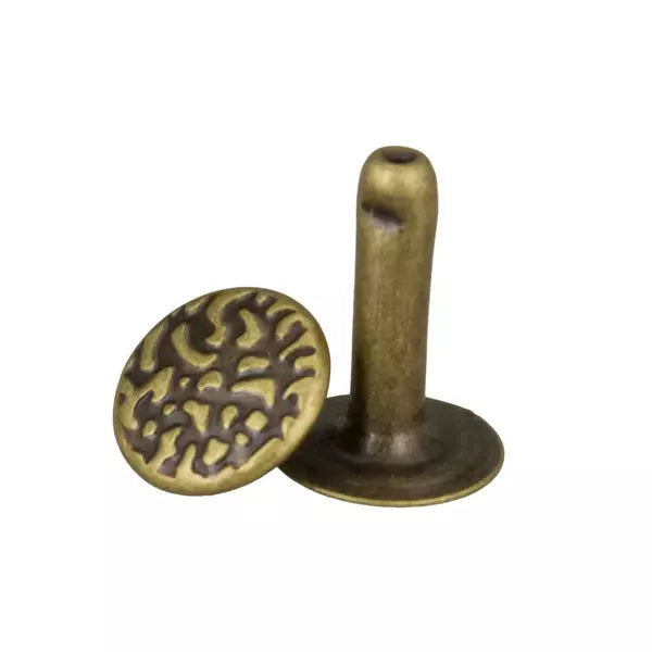 IVAN Textured Single Cap Rivets Antique Brass 9*12mm 100 Pack / Mollies New Zealand
