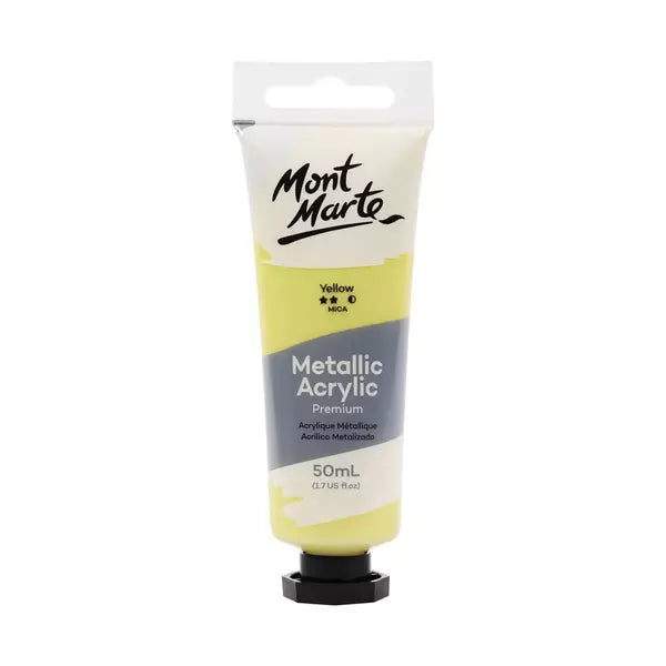 MONT MARTE Metallic Acrylic Paint Yellow 50ml / Mollies New Zealand