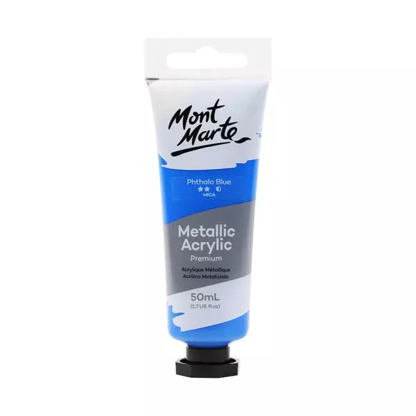 MONT MARTE Metallic Acrylic Paint Phthalo Blue 50ml / Mollies New Zealand