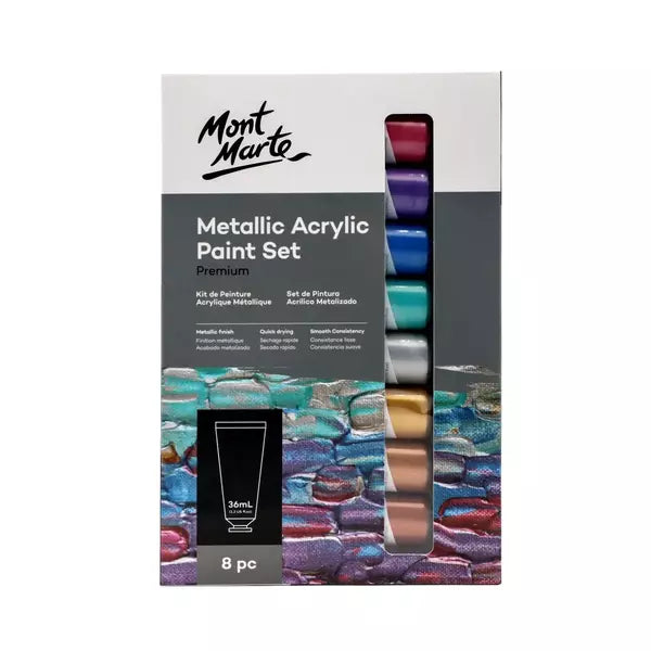 MONT MARTE Metallic Acrylic Paint 36ml 8 Pack BOX / Mollies New Zealand