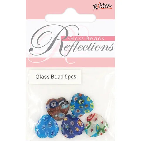 RIBTEX Millefiori Heart Glass Beads 16mm 5PK | Mollies Make And Create NZ