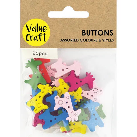 VALUE CRAFT Button Mixed 2-Hole Giraffe Asst 25PK | Mollies Make And Create NZ
