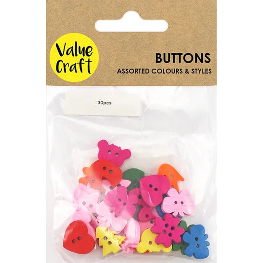 VALUE CRAFT Button Mixed 2-Hole Asst Kids 30PK | Mollies Make And Create NZ