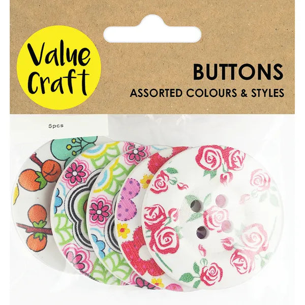VALUE CRAFT Button Floral 50mm 4-Hole 5PK | Mollies Make And Create NZ