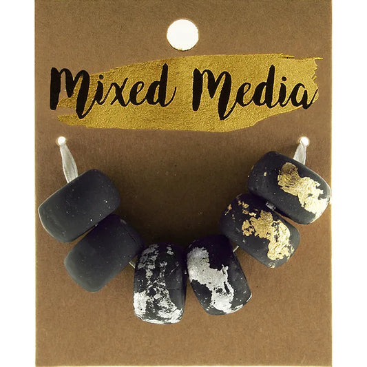 MIXED MEDIA Clay Beads Black Silver & Gold 6PK | Mollies Make And Create NZ